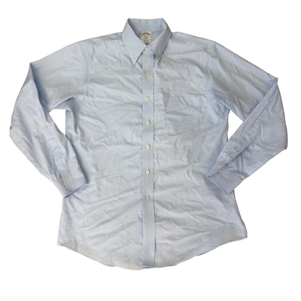 Brooks Brothers Regent Non Iron Gingham Button Down‎ Shirt Mens 16 4-5 BlueWhite